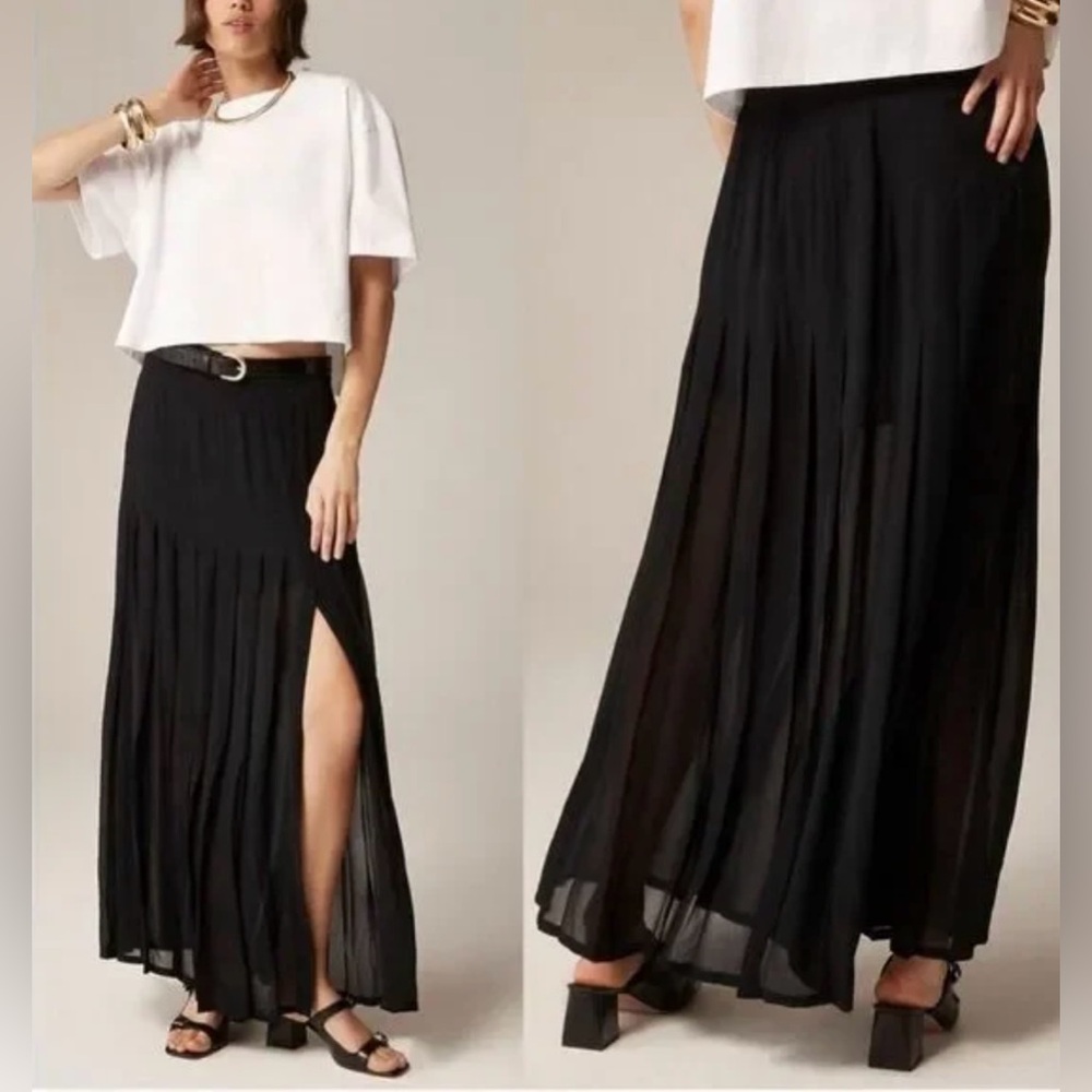 J. Crew Collection black pleated Maxi Skirt Lightweight Chiffon